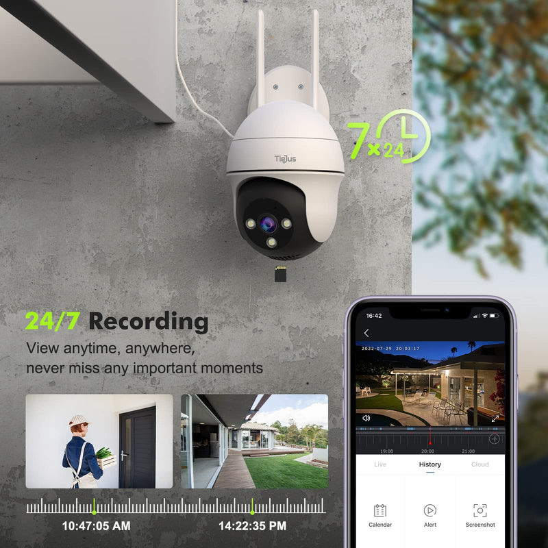  [AUSTRALIA] - 2K Security Camera Outdoor, TieJus by ZUMIMALL Outdoor Security Cameras with 360° PTZ, 2.4G WiFi Wired Home Video Surveillance/24/7/Color Night Vision/Spotlight/Siren/2 Way Talk/Compatible with Alexa