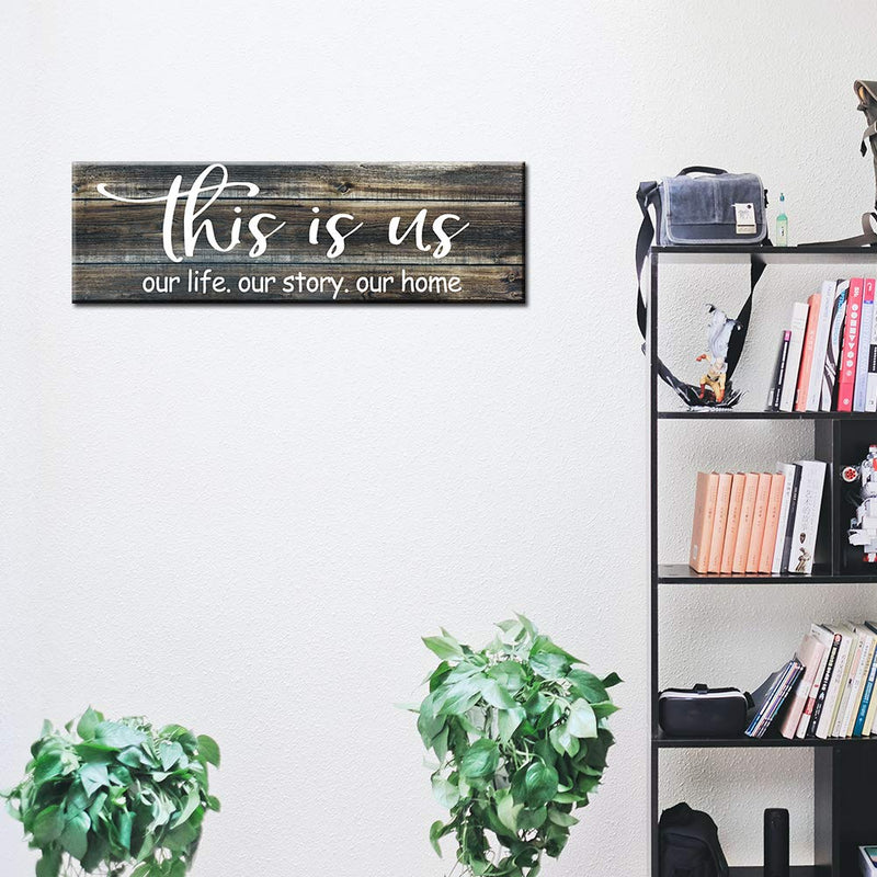  [AUSTRALIA] - BEROSS This is Us Our Life Our Story Our Home Rustic Wood Plaque Sign Farmhouse Wall Decor for Living Room Bedroom Entryway Kitchen 6 x 17.75 Inch Black