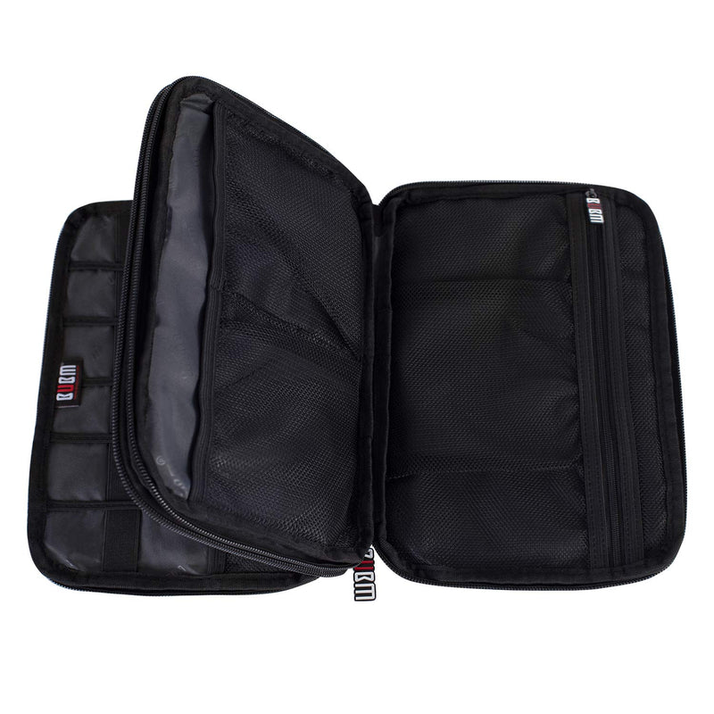  [AUSTRALIA] - BUBM Double Layer Electronic Accessories Organizer, Travel Gadget Bag for Cables, USB Flash Drive, Plug and More, Perfect Size Fits for iPad Mini (Medium, Black) Medium,2-layer