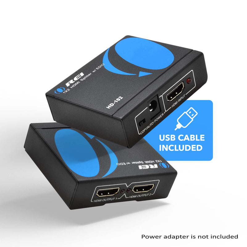  [AUSTRALIA] - OREI HDMI Splitter 1 in 2 Out - 1x2 HDMI Display Duplicate/Mirror - Powered Splitter Full HD 1080P, 4K @ 30Hz (One Input To Two Outputs) - USB Cable Included - 1 Source to 2 Identical Displays