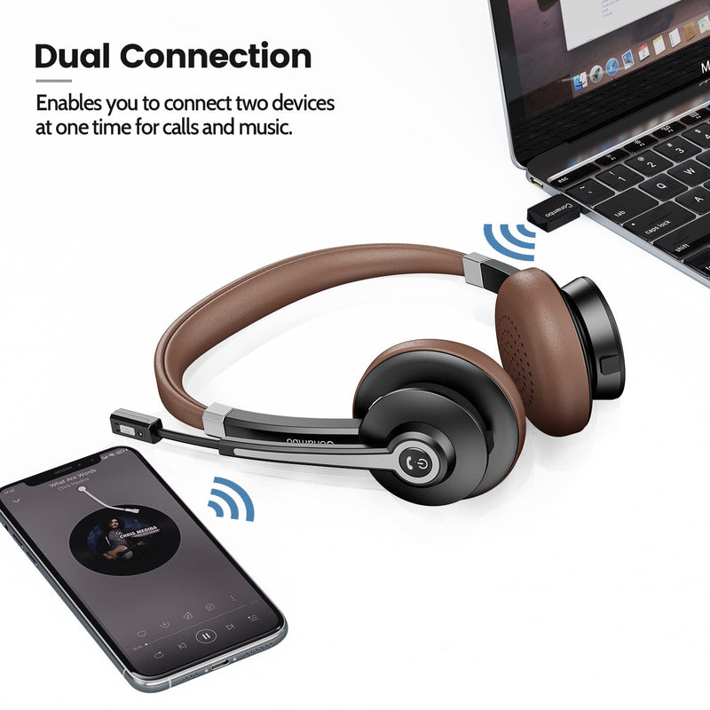  [AUSTRALIA] - Bluetooth Headset V5.0, Hands Free Wireless Headset with Noise Cancelling Microphone for Cell Phone, HD Stereo Sound & 25Hrs Playtime On-Ear Computer Headphones with USB-A Dongle for PC Laptop Skype