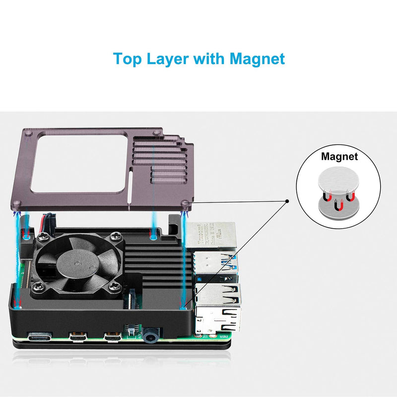  [AUSTRALIA] - Smraza Raspberry Pi 4 Case, Metal Case for Raspberry Pi 4 Model B with Cooling Fan 35MM, Pi 4B Case Aluminum Alloy Enclosure with 4 PCS Heatsinks Pillar Thermal Adhesive Black (RPI Board Not Included)