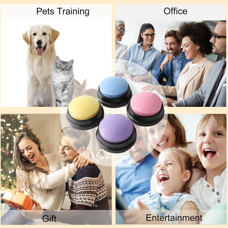  [AUSTRALIA] - Voice Recording Button, Dog Buttons for Communication Pet Training Buzzer, 20 Second Record & Playback, Funny Gift for Study Office Home 4 Packs (Rose Red + Dark Blue + Green + Orange) PACK B