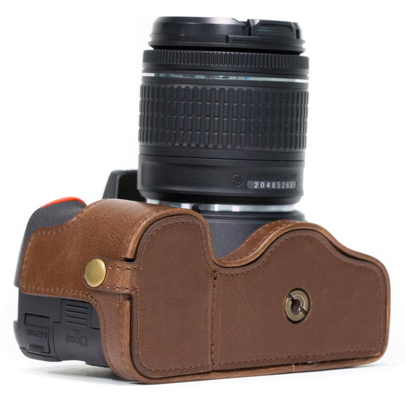  [AUSTRALIA] - MegaGear Nikon D5600, D5500 Ever Ready Leather Camera Half Case and Strap, with Battery Access - Dark Brown - MG1171