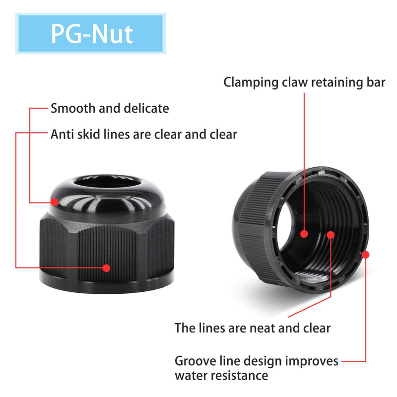  [AUSTRALIA] - NineLeaf 5 Different Sizes Cable Gland, 4 Connectors of Each Size IP68 Waterproof Adjustable Cable Connectors Adjustable 3-13mm Cable Glands Joints with Gaskets -PG7, PG9, PG11, PG13.5, PG16