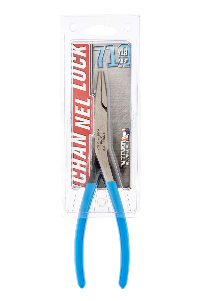  [AUSTRALIA] - Channellock 718 8-Inch Flat Nose Pliers | Duckbill Jaw Pliers with Extra Long Nose and Crosshatch Teeth Pattern Designed for Hard-to-Reach Places | Forged of High Carbon Steel | Made in the USA