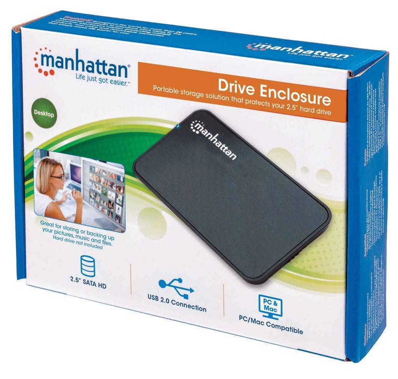 Manhattan USB 2.0 2.5-Inch SATA Hard Drive Enclosure, Black (130042) - LeoForward Australia