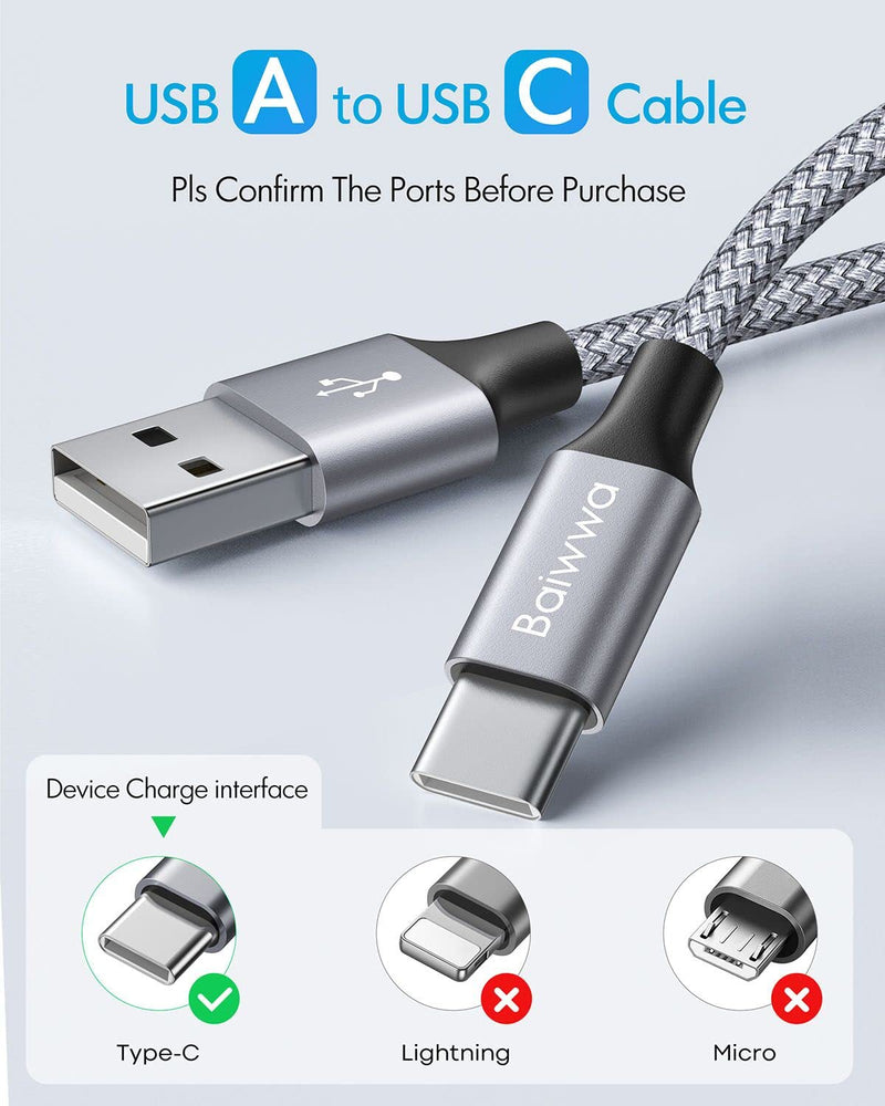  [AUSTRALIA] - [ 20ft/6m ] Extra Long USB C Cable, Baiwwa Premium Nylon Braided USB A to Type C Cable Charger Cord Compatible with Samsung Galaxy Note Tab, Moto, LG, Pixel and More USB C Smartphone & Tablet Grey