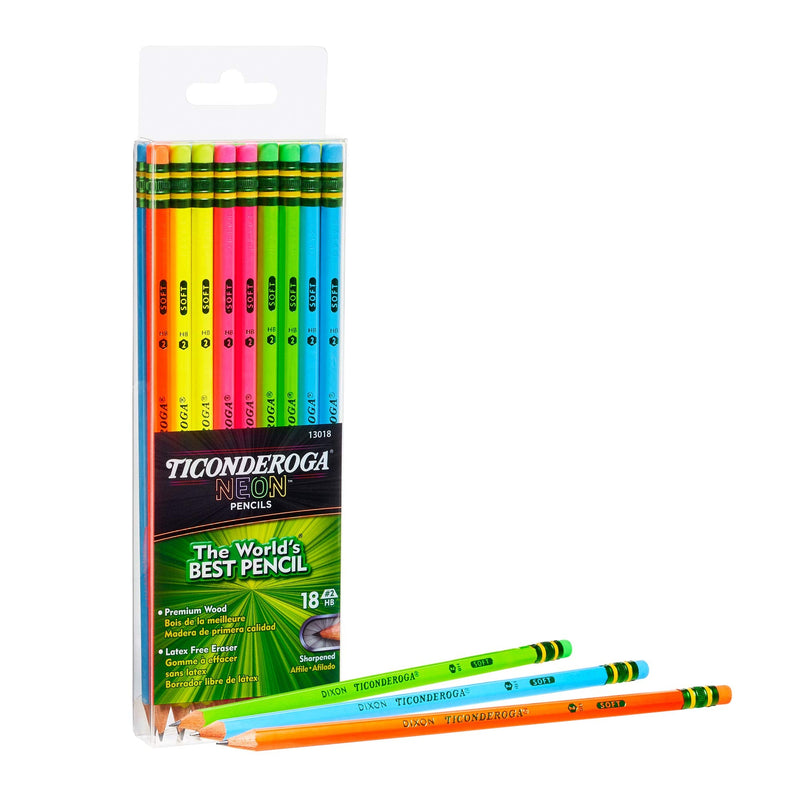  [AUSTRALIA] - Ticonderoga Neon Pencils, #2 Pre-Sharpened Wood Pencils with Erasers, 18-Count, 13018