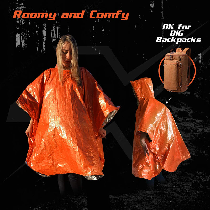  [AUSTRALIA] - Emergency Blankets & Rain Poncho Hybrid Survival Gear and Equipment – Tough, Waterproof Camping Gear Outdoor Blanket – Retains 90% of Heat + Reflective Side for Increased Visibility – 4 Pack (Orange) Orange