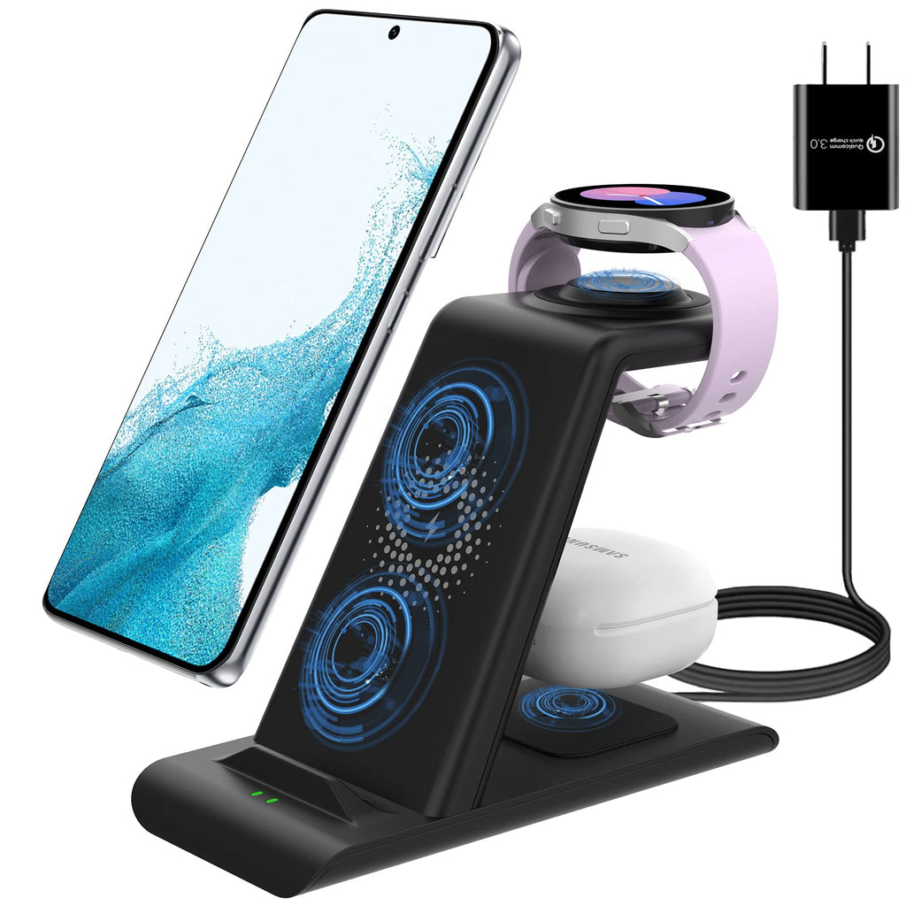  [AUSTRALIA] - Wireless Charging Station for Samsung,3 in 1 Wireless Charger for Galaxy Watch 5/4 Active 2/1 Galaxy S22/S22 Ultra/S21/S20/S10/Note 20/10/9/Z Flip 4/3 Fold 4/3 Galaxy Buds 2/2 Pro/Live Multiple Device Black