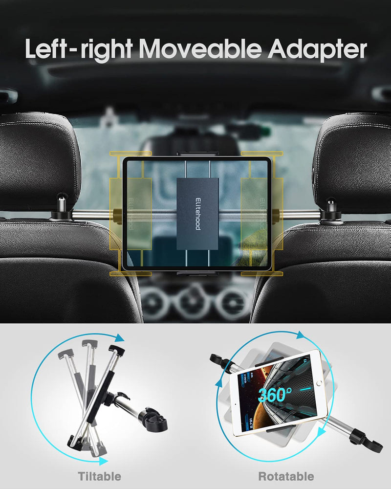  [AUSTRALIA] - Elitehood Aluminum iPad Holder for Car, Back Seat Anti-Shake Car Tablet Holder, Adjustable Headrest iPad Car Mount for iPad Mini, iPad, iPad Air, iPad Pro 12.9 11, Switch, and 4-13in Tablets & Phones