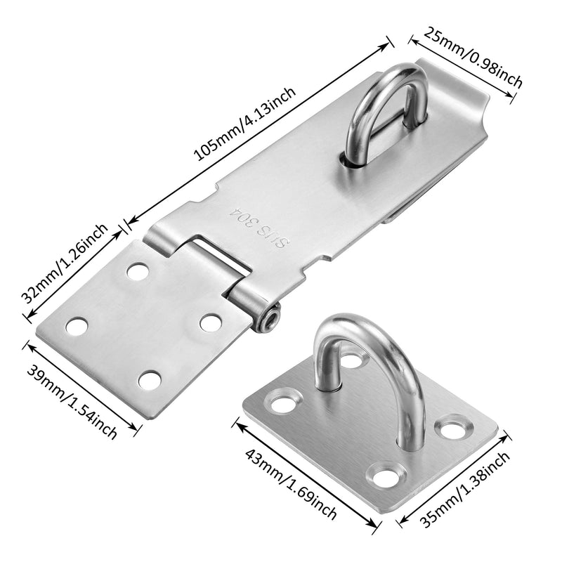  [AUSTRALIA] - Tidorlou 6 Pack Mix Size Door Locks Hasp Latch, 3 inch 4inch 5 inch Padlock Hasp,Stainless Steel Safety Packlock Clasp,Gate Lock Hasp 304 Steel Brushed Finish Heavy Duty (Silver) Silver