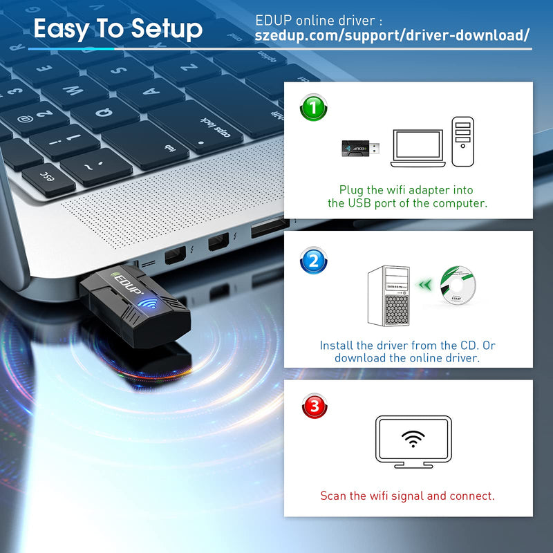  [AUSTRALIA] - EDUP AC 1300Mbps USB WiFi Adapter for PC USB 3.0 Wireless Dongle, 5Ghz /2.4Ghz Dual Band 802.11ac Network Adapter for Desktop Laptop,Built-in Antenna Supports Windows 10/8/7/XP/Vista/Mac10.6~10.15 1300M