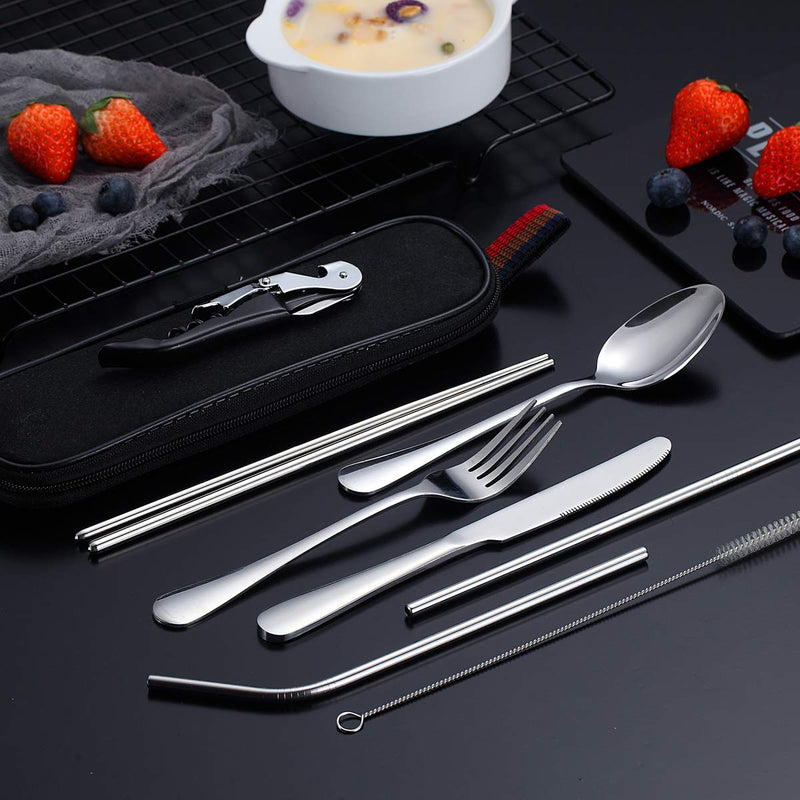  [AUSTRALIA] - Kyraton Portable Flatware, Camping Flatware, Bento Box Flatware, Camping Utensil With a Bottle Openner, Silverware For School/Work/Office/Outdoor, Set of 9 Pieces. KR.BX1010S