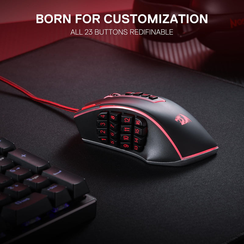  [AUSTRALIA] - Redragon M990 MMO Gaming Mouse, 32000 DPI High Precision Wired RGB Gamer Mouse w/23 Programmable Buttons, 16 Side Macro Keys, Software Supports, Aluminum Base Black Wired M990