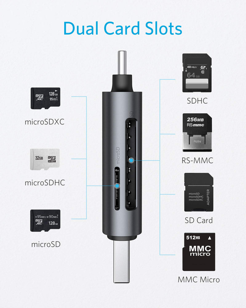 Anker USB-C and USB 3.0 SD Card Reader, PowerExpand+ 2-in-1 Memory Card Reader with Dual Connectors, for SDXC, SDHC, SD, MMC, RS-MMC, Micro SDXC, Micro SD, Micro SDHC Card, and UHS-I Cards - LeoForward Australia