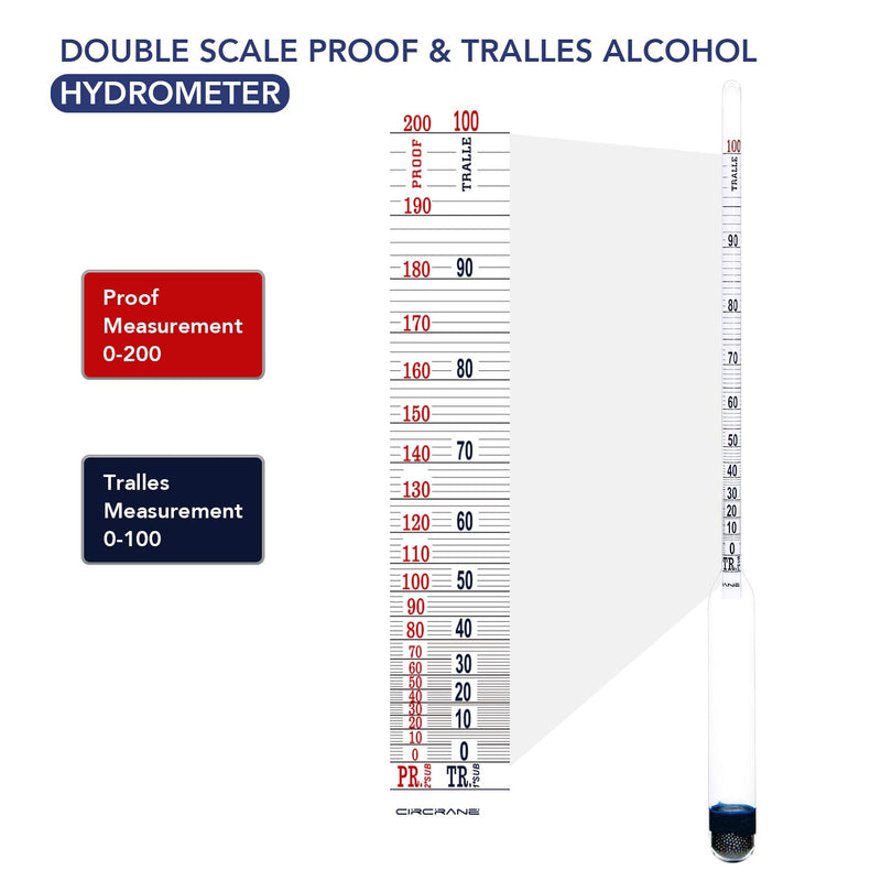 Circrane 0-200 Proof & Tralle Alcohol Hydrometer, Accurate Tester for Liquor, Distilling Moonshine Alcoholmeter - LeoForward Australia