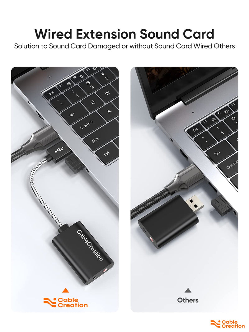  [AUSTRALIA] - CableCreation USB Audio Adapter External Sound Card with 3.5mm Headphone and Microphone Jack Compatible with Windows, Mac, macOS, Linux, PS4, PS5, Plug and Play, Aluminum Black