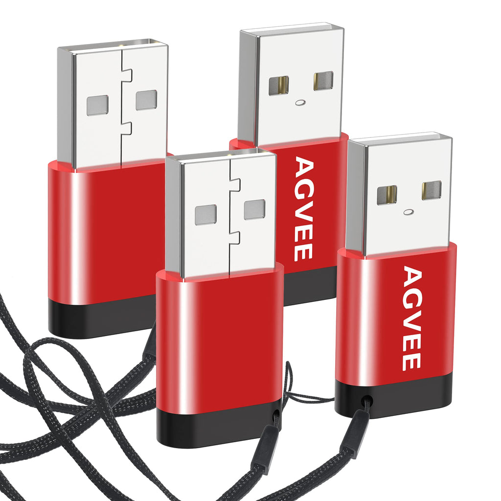  [AUSTRALIA] - AGVEE [4 Pack USB-C Female USB-A 2.0 Male Adapter, USB Type-C Converter Coupler Extension Extender Connector for iPhone 12 11 Pro Max, Samsung S21 S20 S10 Note 20 10, Pixel 2 3 4, Red