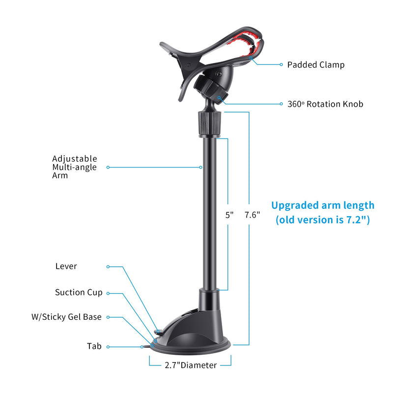  [AUSTRALIA] - IPOW Upgraded X-Shaped Double Clamp Universal Long Shockproof Arm Phone Car Mount Windshield/Dash With Strong Suction Cup,Cell Phone Holder Compatible With iPhone 8 8 Plus X 7 7 Plus 6Galaxy S9 S8 Glue