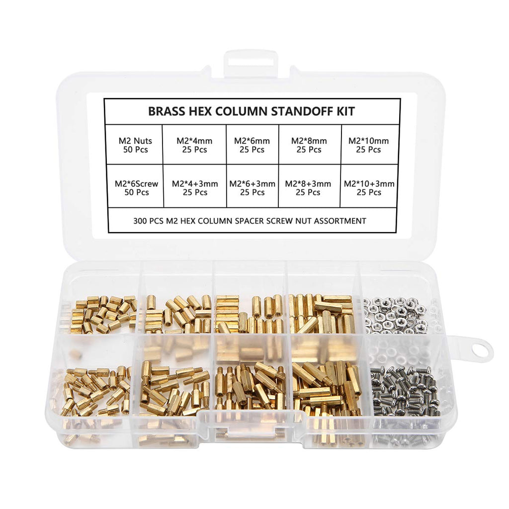  [AUSTRALIA] - 300pcs M2 Brass Standoff Kit Hex Column Spacer Standoff Screw Motherboard Standoffs Nut Assortment with Box