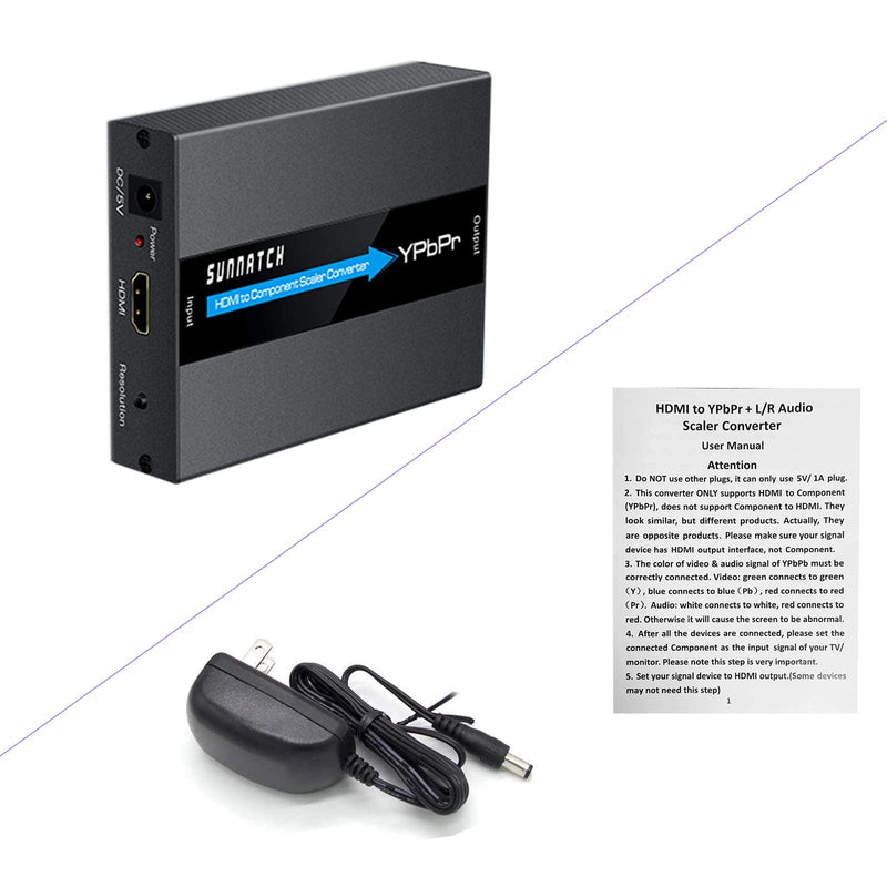  [AUSTRALIA] - SUNNATCH HDMI to Component Converter with Scaler Function, 1080P HDMI to RGB Converter, HDMI to YPbPr 5RCA Converter, HDMI in Component YPbPr Out Converter Adapter(Aluminum)