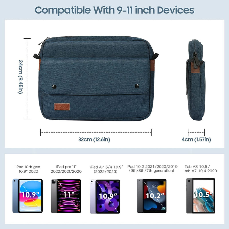  [AUSTRALIA] - TiMOVO 9-11 inch Tablet Sleeve Bag with Shoulder Strap for iPad 10.9 2022, iPad Pro 11 2022, iPad Air 5/4 10.9, iPad 10.2 2021-2019, Galaxy Tab A8 10.5/Tab S8 11, Tablet Pouch Handbag, Indigo