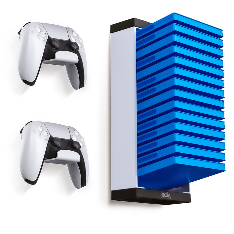  [AUSTRALIA] - ADZ Game Case Shelf and Controller Wall Mount Holders, Wall Mounted Video Game Organizer Stand for PS5, PS4, PS3, Xbox One & Xbox Series X Games, Controllers and Headphones. White