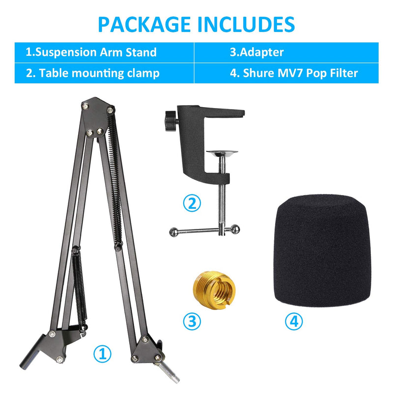  [AUSTRALIA] - MV7 Boom Arm Mic Stand with Pop Filter, Adjustable Suspension Boom Scissor Arm Stand with Pop Filter Compatible with Shure MV7 and SM7B Microphone by SUNMON
