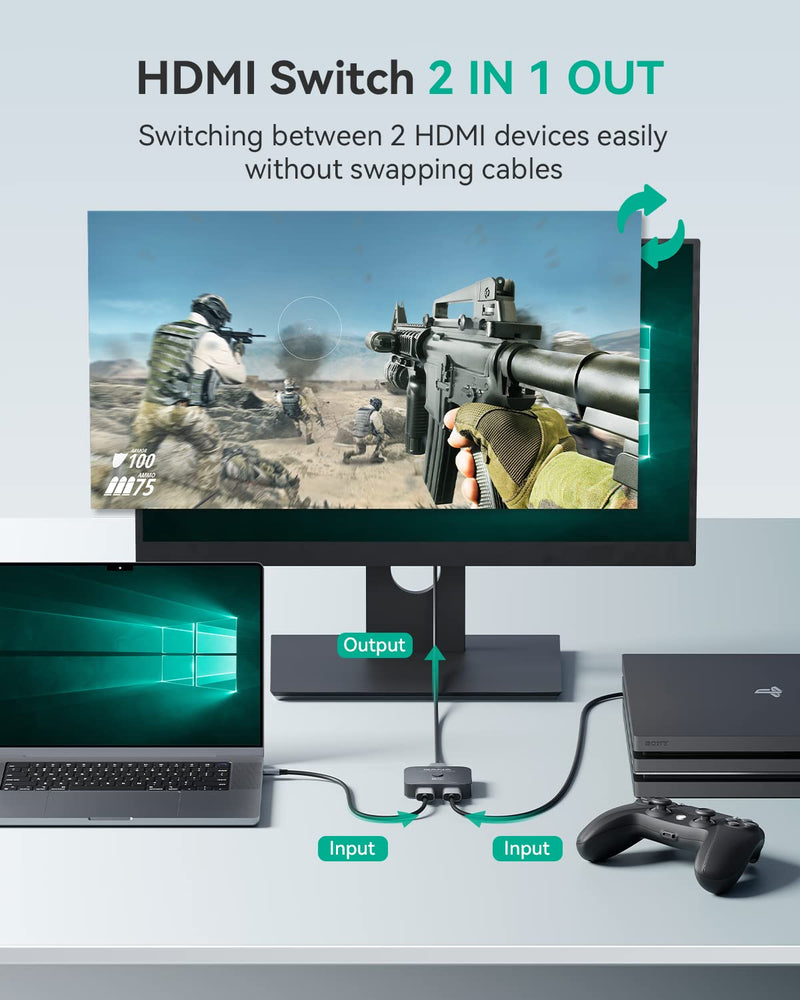 [AUSTRALIA] - HDMI 2.1 Switch, GANA 8K HDMI Switcher Splitter 2 in 1 Out, Supports 4K@120Hz, 8K@60Hz, High Speed 48Gbps Aluminum Bi-Directional Ultra HD HDMI Hub Compatible with PS5/4,Xbox,Roku,Apple TV,Fire Stick Gray