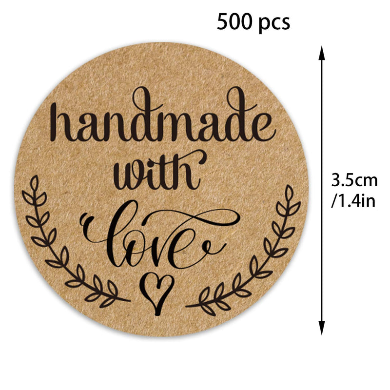 1.4" Inch Round Handmade with Love Stickers, 500 Rustic Style Labels per Roll, Great for Gifts, as an Envelope Seal or for embellishing Cards and Scrapbook Pages. - LeoForward Australia