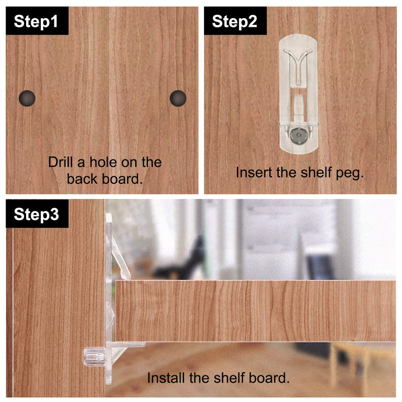  [AUSTRALIA] - INCREWAY 30 Pack Shelf Support Peg, Clear Plastic Cabinet Shelf Pins, Self-Locking Bracket Clips for Supporting Furniture Kitchen Bookcase Closet Shelf, Fits 5/8" Shelves 5mm*16mm