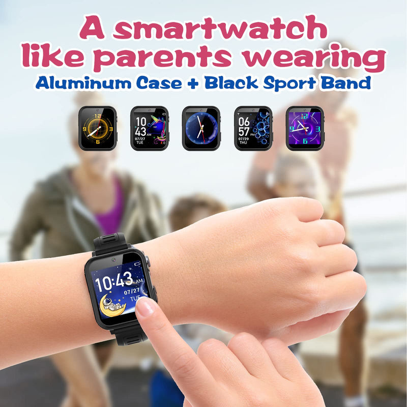  [AUSTRALIA] - Smart Watch for Kids, Aluminum Case with Black Sport Band 16 Games, Pedometer Music Video Recorder Player Camera Flashlight Alarm Clock and More, Smartwatch for Age 3-12 Boys Girls Gifts