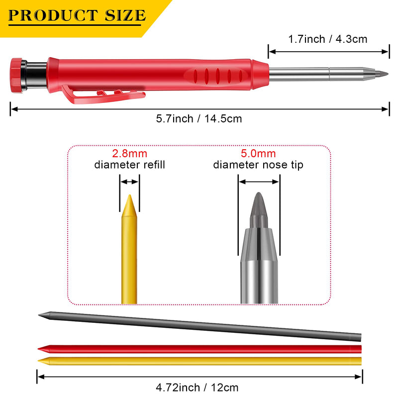  [AUSTRALIA] - Solid Carpenter Pencil for Construction and Refills with Built in Sharpener, Long Nosed Deep Hole Mechanical Pencil Marker Marking Tool for Scriber Woodworking Architect Carpenter (19 Pieces) 19