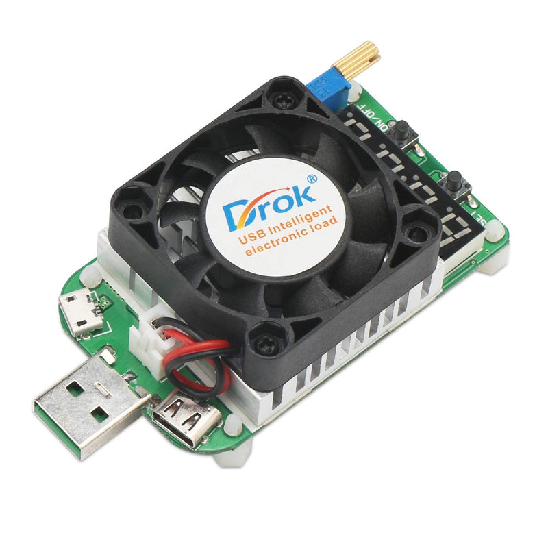  [AUSTRALIA] - USB Load Tester, DROK Electronic Load Test Resistor Module 25W LD25 USB and Type C Interface Discharge Adjustable Constant Current 0.25A-4A Intelligent Temperature Control with Cooling Fan