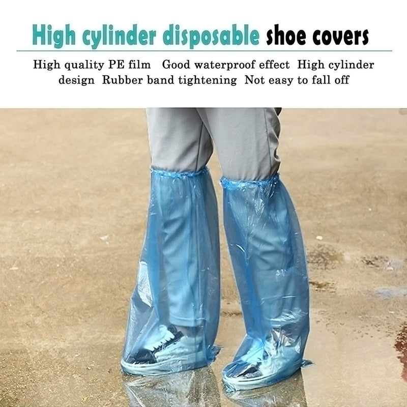  [AUSTRALIA] - IwIeIaIrI Disposable Shoe Covers 60 Pack (30 Pairs) Blue Rain Shoes and Boots Cover Plastic Long Shoe Cover Clear Waterproof Anti-Slip Overshoe for Women Men Water Boots Cover Rainy Day Use Cover