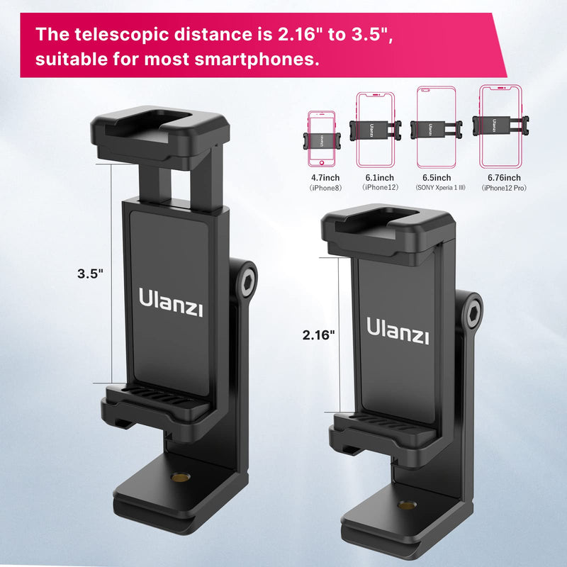  [AUSTRALIA] - ULANZI ST-22 Phone Tripod Adapter Mount, Adjustable Cell Phone Holder with 2 Cold Shoe, Universal Smartphone Clamp, Vertical Horizontal Bracket for iPhone, Samsung Galaxy and All Phones