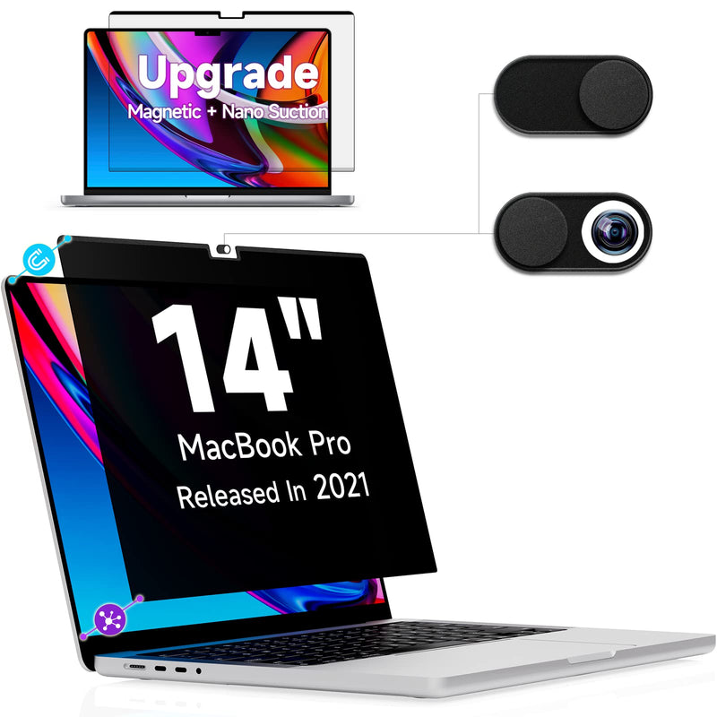  [AUSTRALIA] - Upgrade Magnetic Privacy Screen MacBook Pro 14 Inch 2021, Bottom Nano Suction Not Float, Removable Anti Blue Light Glare Filter Black Security Private Protector for Mac 14.2" (2021, M1 Chip)-A2442 MacBook Pro 14 Inch(2021,M1)
