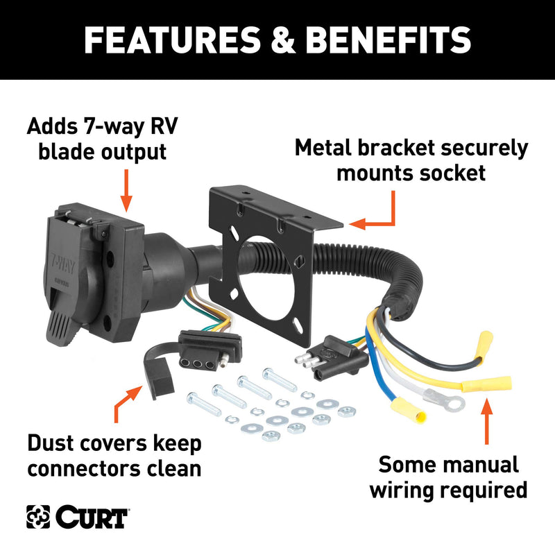  [AUSTRALIA] - CURT 57672 Dual-Output 4-Way Flat Vehicle-Side to 7-Way RV Blade Trailer Wiring Adapter