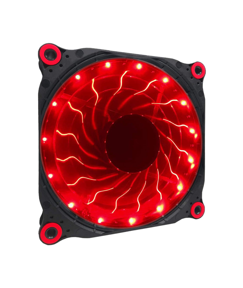  [AUSTRALIA] - APEVIA 212L-DRD 120mm Silent Black Case Fan with 15 x Red LEDs & 8 x Anti-Vibration Rubber Pads (2 Pk)