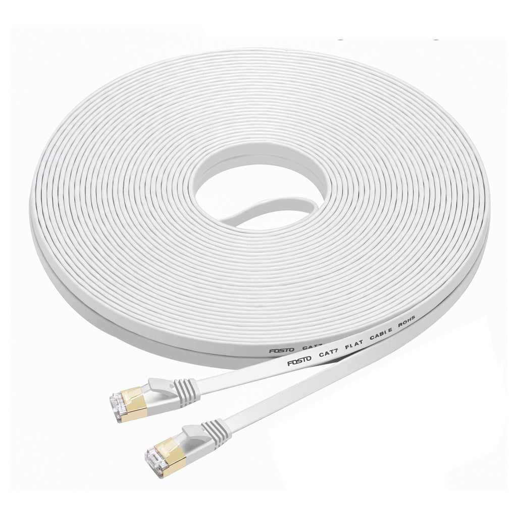  [AUSTRALIA] - FOSTO Cat7 Ethernet Cable 20 ft,cat 7 Patch Cable Flat RJ45 High Speed 10 Gigabit LAN Internet Network Cable for Xbox,PS4,Modem,Router,Switch,PC,TV Box (20Feet, White) 20Feet