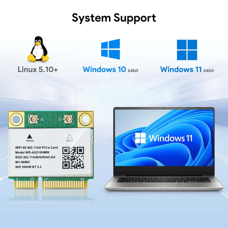  [AUSTRALIA] - AX210HMW WiFi Card, Wi-Fi 6E Laptop Wireless Card Mini PCIE Interface, Tri-Band Wireless Module for Laptop, 802.11AX WiFi Adapter with Bluetooth 5.2, MU-MIMO, Supports Windows 11/10 (64bit)/Linux EP-AX210HMW
