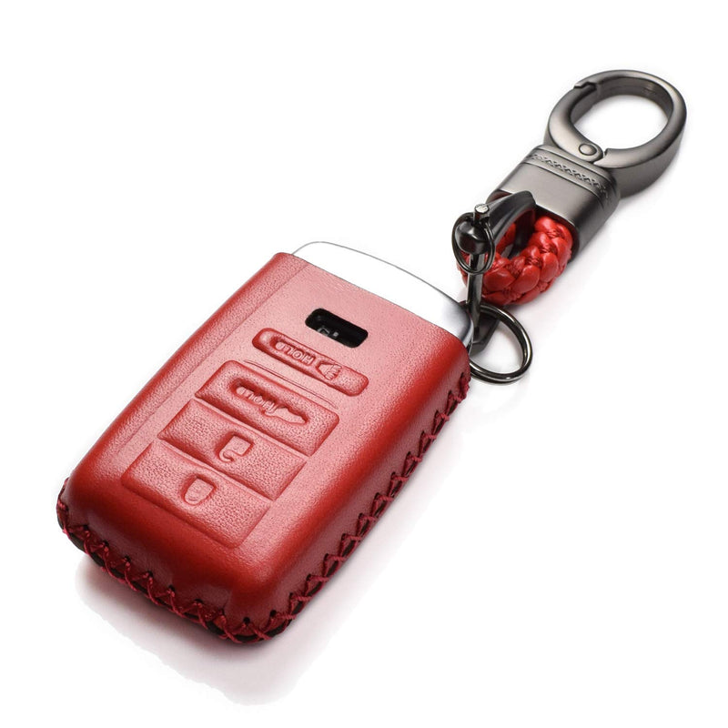 [AUSTRALIA] - Vitodeco Genuine Leather Smart Key Keyless Remote Entry Fob Case Cover with Key Chain for Acura RLX, Acura TLX, Acura ILX (4 Buttons, Red) 4 Buttons
