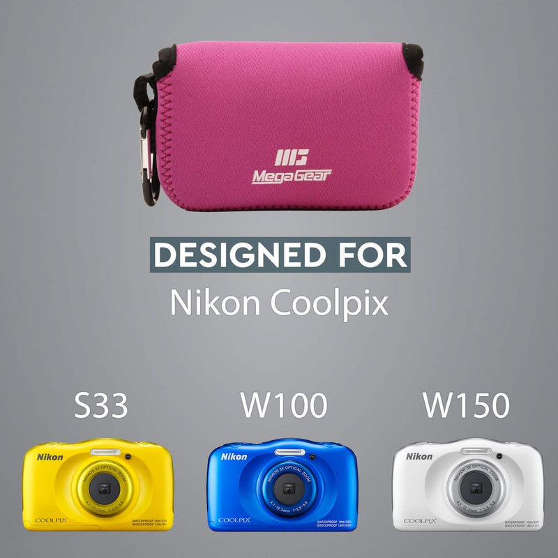  [AUSTRALIA] - MegaGear Ultra Light Neoprene Camera Case Compatible with Nikon Coolpix W150, W100, S33 Hot Pink