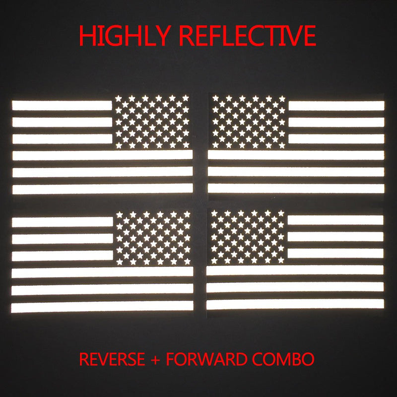 Reflective Subdued American Flag Stickers 2 Pairs Bundle 3" X 5" Tactical Military Flag Reverse USA Decal for SUV, Hard Hat, Car Vinyl Window Bumper Decal Sticker C - LeoForward Australia