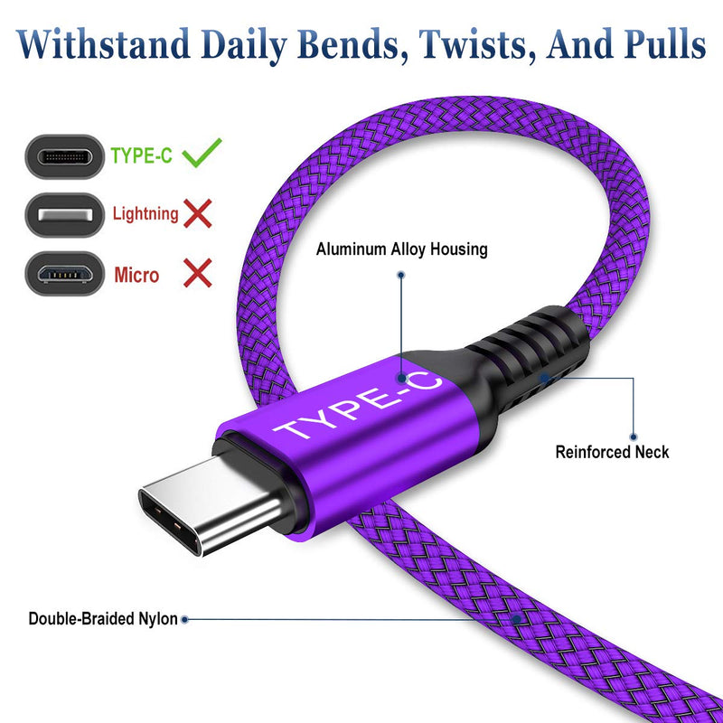 USB Type C to C 100W Cable 10ft/2-Pack,Power Delivery Fast Charging PD Charger Cord for MacBook Pro Mac M1,S21 21,iPad Pro 11 2018 Air 4 4th Generation 2020,Samsung Galaxy Note 10 20 S20 FE Plus Ultra 10 FT Purple - LeoForward Australia