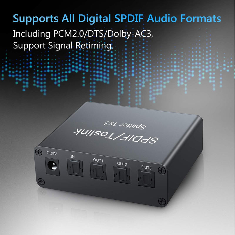  [AUSTRALIA] - eSynic 1X3 Optical Audio Splitter Bundle with 192Khz Digital to Analog Converter with Bluetooth V5.0 Transm