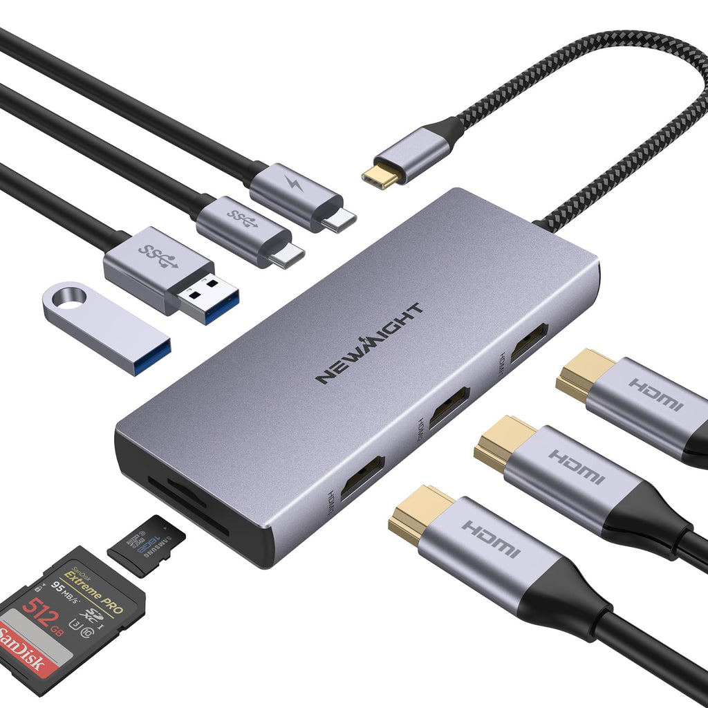  [AUSTRALIA] - USB C Docking Station, Newmight 9 in 1 USB C to 3 HDMI Adapter with 100W PD Charging, 2 USB A 3.0, USB C 3.0, SD/TF Card Reader, USB C Hub Multiple Monitor Adapter for MacBook HP Dell XPS Lenovo Yoga