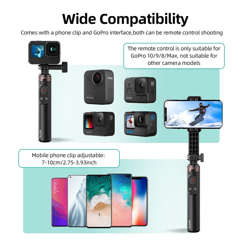  [AUSTRALIA] - AFAITH Extendable Selfie Stick Tripod with Remote Control for GoPro Hero 11/10/9/8/MAX and Smartphone, Stable Portable Pole Monopod with Wireless Bluetooth Remote for Go Pro and Smartphone